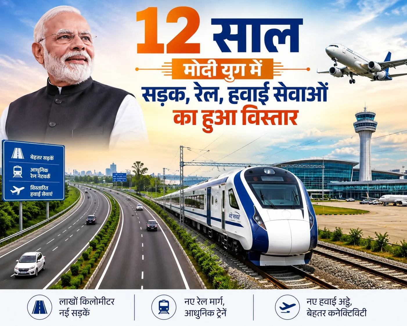 12 साल – मोदी युग में सड़क, रेल, हवाई सेवाओं का हुआ विस्तार